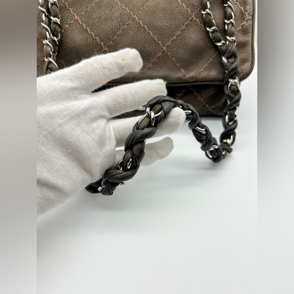 Chanel wild whipstitch flap bag grey suede silver hardware with card - Picture 14 of 16